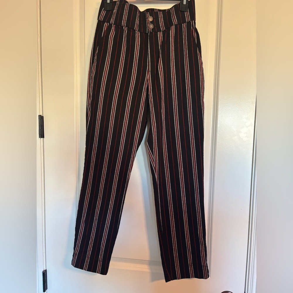 Hollister Black and Red Striped Women’s Straight Leg Pants- SIZE Medium